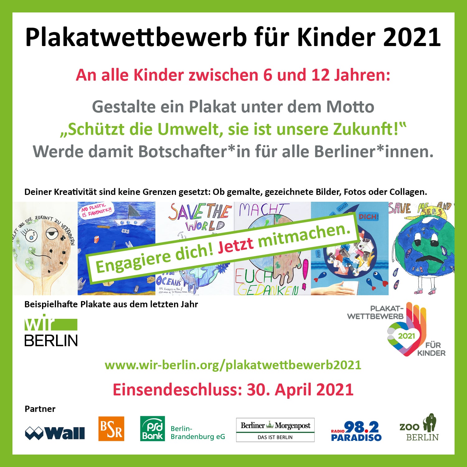 Ausschreibung für den Plakatwettbewerb 2021 mit dem Motto "Schützt die Umwelt, sie ist unsere Zukunft"