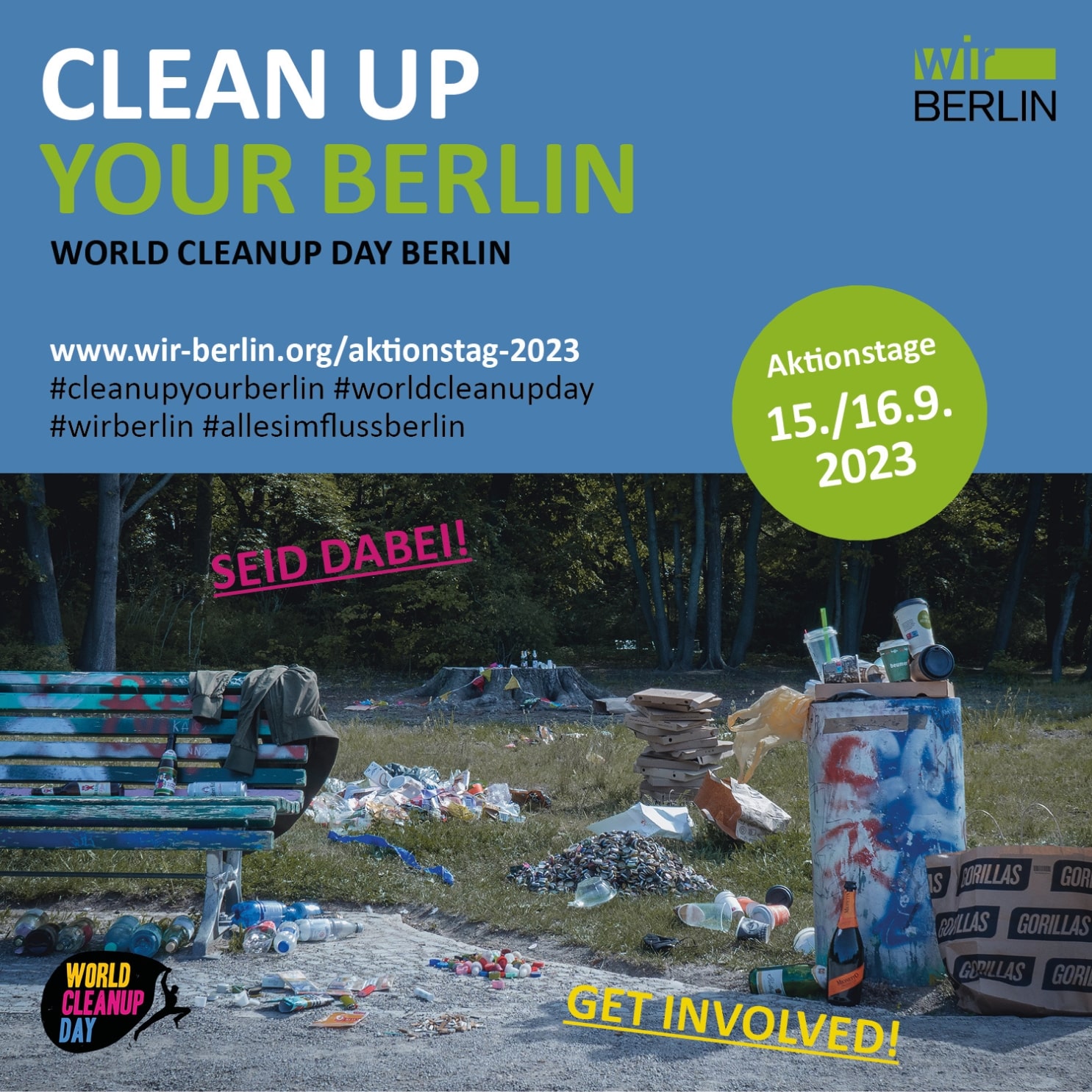 Der Aktionstag von wirBERLIN findet im Rahmen des World Cleanup Day 2023 am 15./16. September statt.